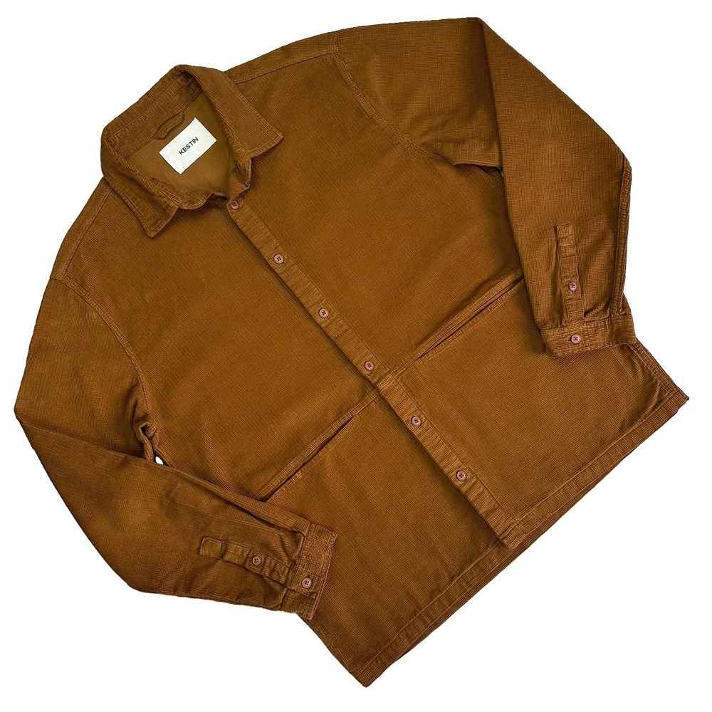 Kestin Armadale Waffle Overshirt Shacket Jacket Men Large Rust Brown Designer